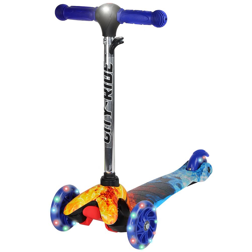 Самокаты трехколесные  с яркими принтами и светящимися колесами