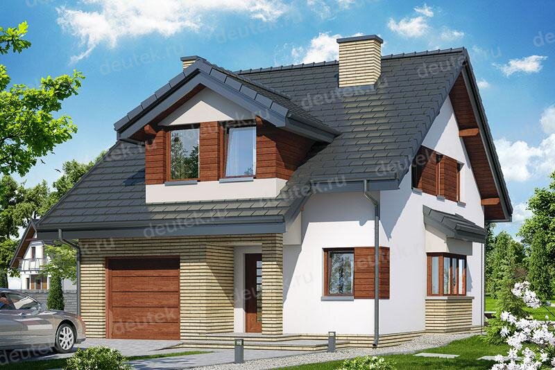 Проект дома 136 м2 из керамоблоков с мансардой, гаражом, балконом и террасой -  DTV100134