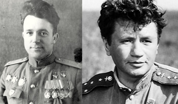 Легендарный Маэстро - Леонид Быков (справа) и его прототип - летчик-ас В. Попков (слева). Источник фото: Русская Семёрка (https://clck.ru/32DzfU).