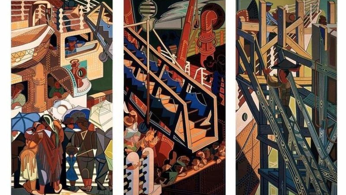 Художник ХОСЕ ДЕ АЛЬМАДА НЕГРЕЙРОС - Отъезд иммигрантов, гобелен  (Источник: https://allpainters.ru/)