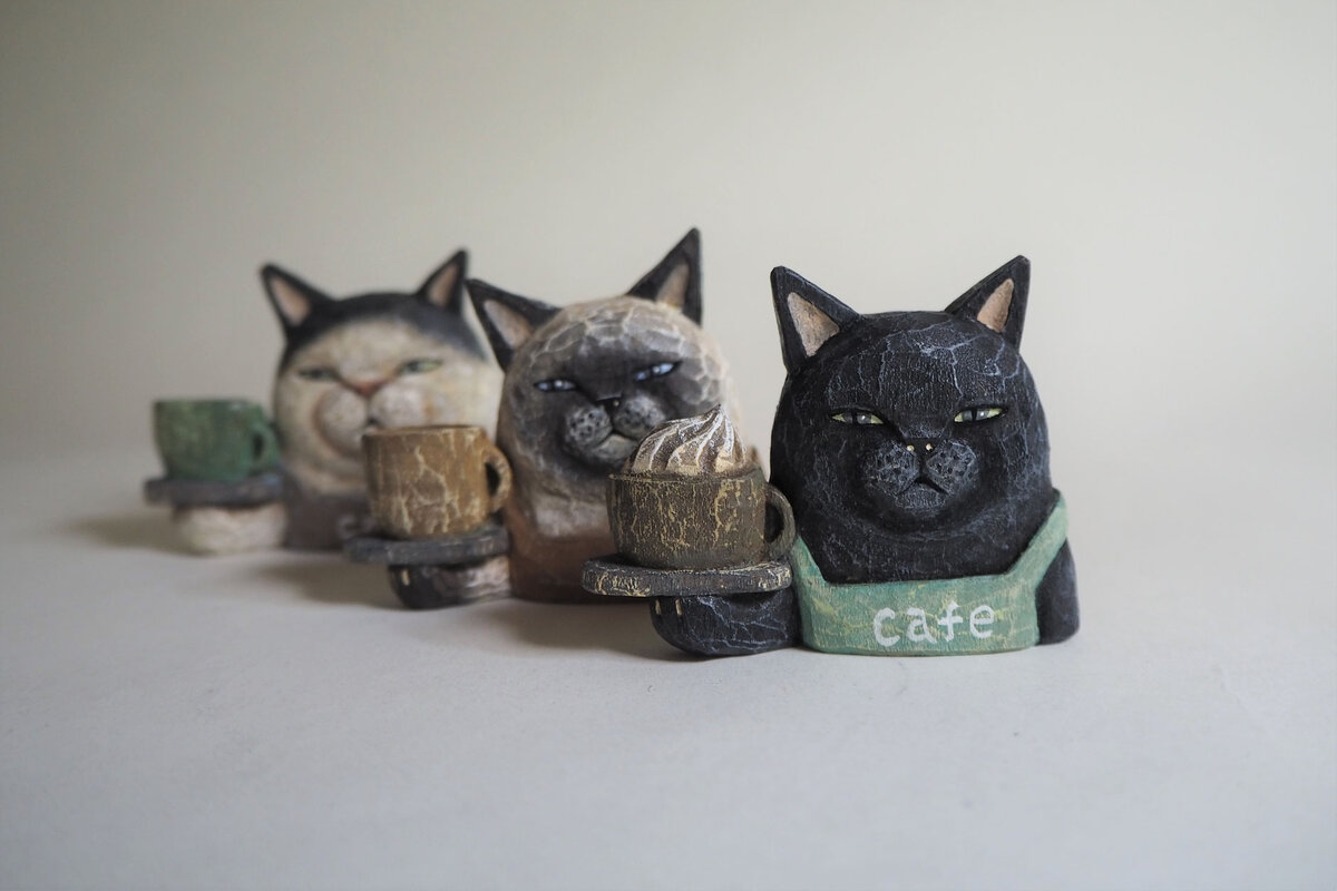 Любители и почитатели котиков, посвящаю этот пост вам :) Широ Мофусан (@shiro_mofusan) — японский художник, который создает милых и очаровательных кошек из дерева, уделяя особое внимание их мимике.-6