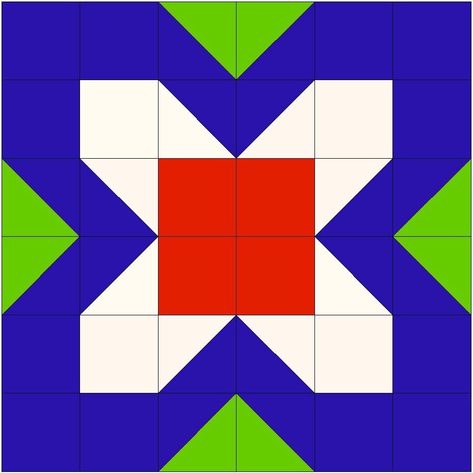 1 Лоскутный узор "цветок" 6х6 квадратов 4 цвета