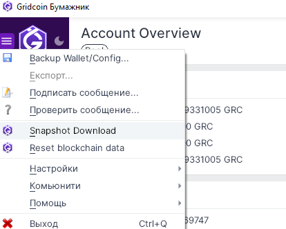  скачиваем через меню основную базу блокчейна