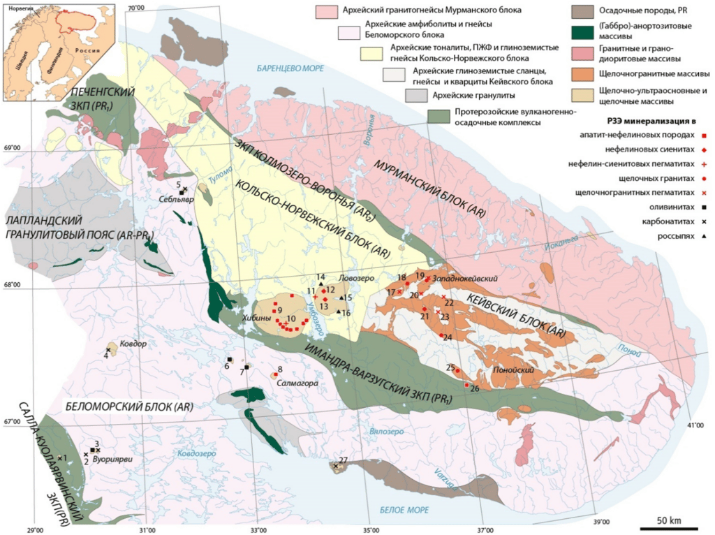    Карта залежей редкоземельных элементов / ©Пресс-служба Кольского научного центра