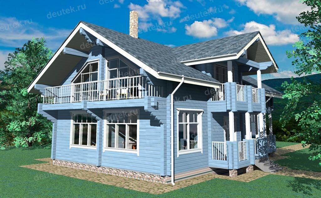 Проект дома 361 м2 из клееного бруса с цоколем и мансардой - DTW0070