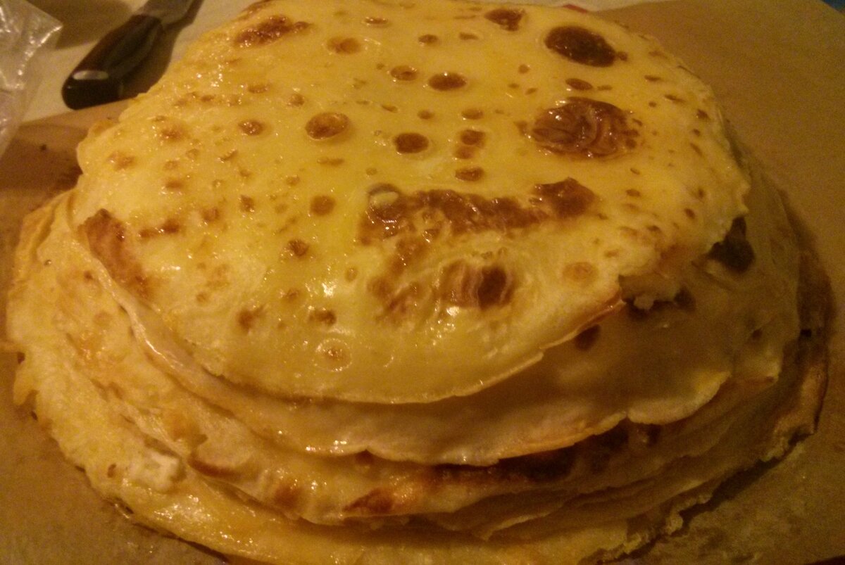    Блинный пирог с творогом и сгущенным молоком