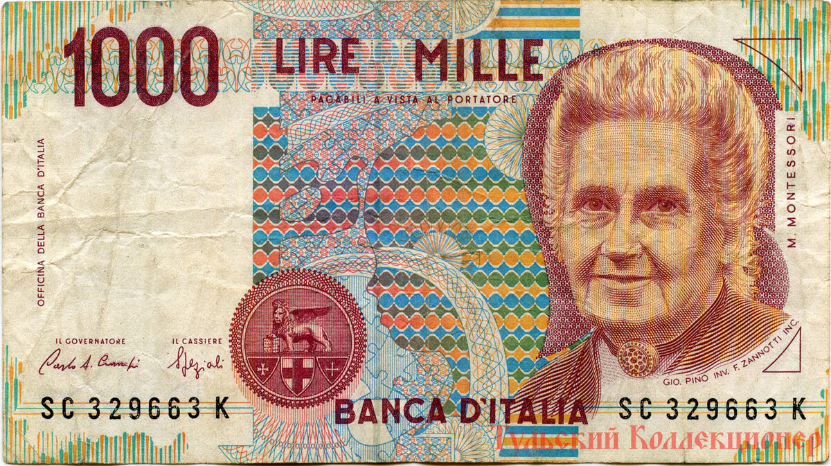 1000 итальянских лир 1990 г.