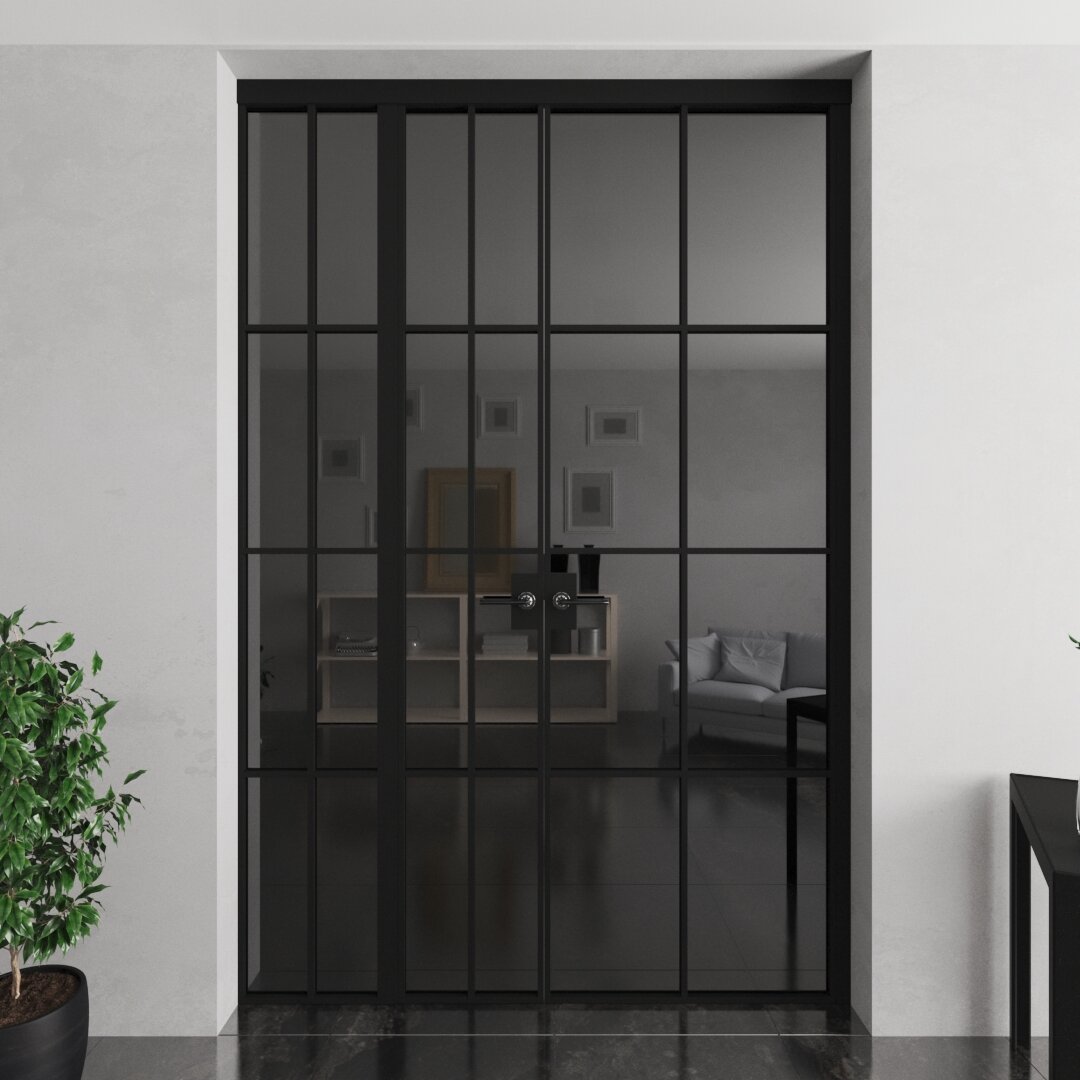 Межкомнатная перегородка Divisorio с темным прозрачным стеклом. 