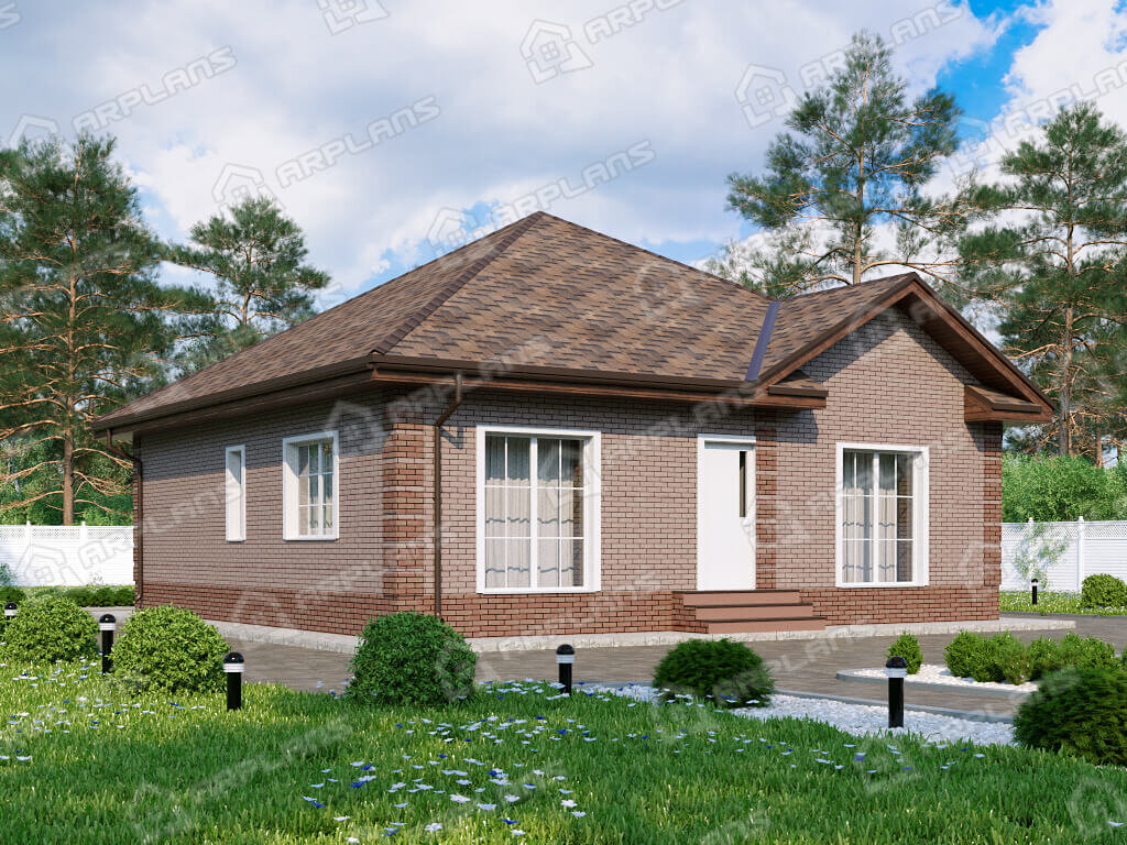 Фото 1 одноэтажного дома из газобетона с 3 спальнями. Общая площадь  101 кв м. Источник arplans.ru Проект К-335