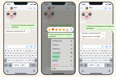    Функция редактирования сообщений в WhatsApp ©Сайт разработчика