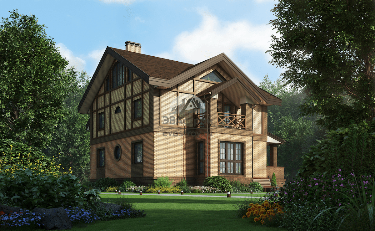 Проект дома 301 м2 с мансардой, кабинетом, балконом, верандой и террасой - 10-093