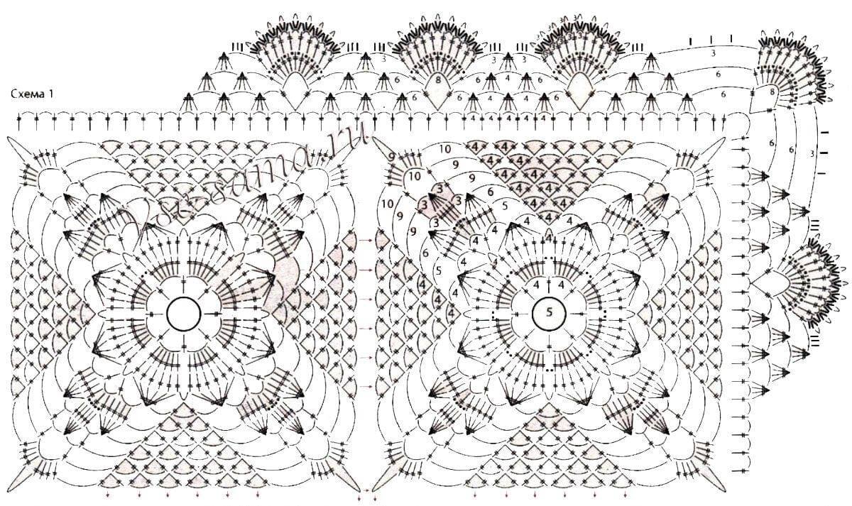 Схема крючком квадратной салфетки крючком