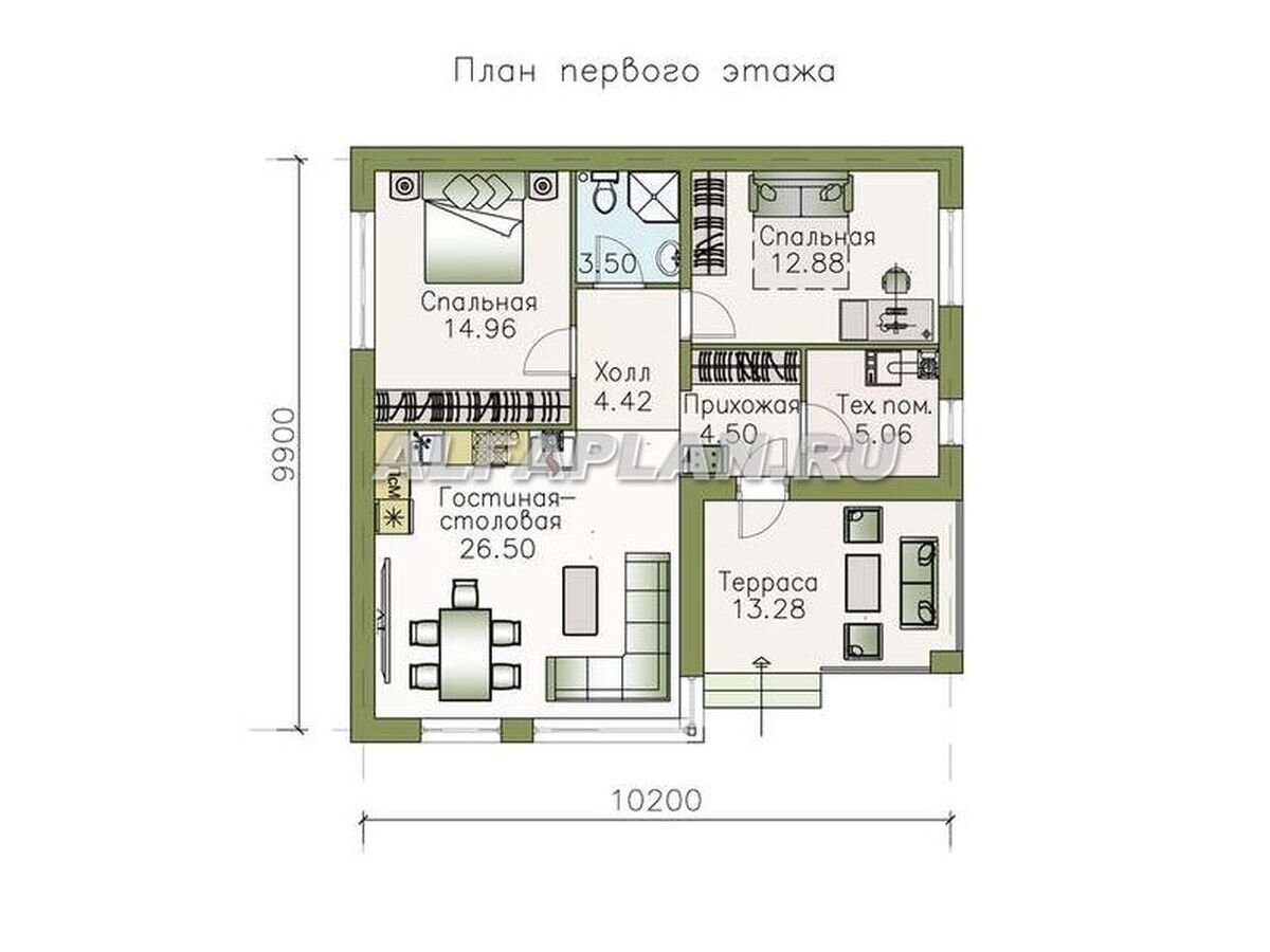 Оптимальное решение: 3 одноэтажных дома – дачи, до 85 м2, 2 спальни |  Популярные проекты домов Альфаплан | Дзен