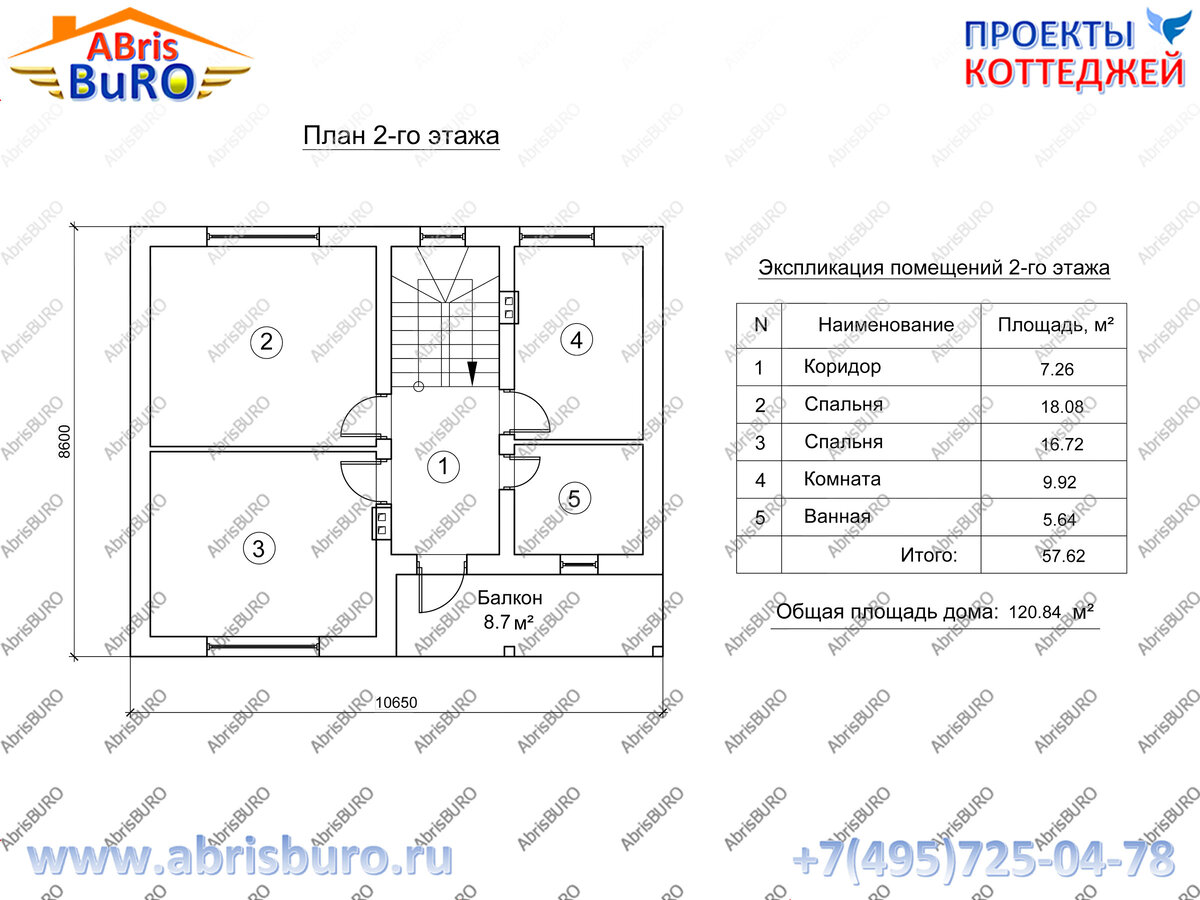 K1210-121 Проект компактного двухэтажного мансардного коттеджа с крыльцом,  балконом и двухскатной (щипцовой) крышей | Проекты коттеджей ABRISBURO |  Дзен