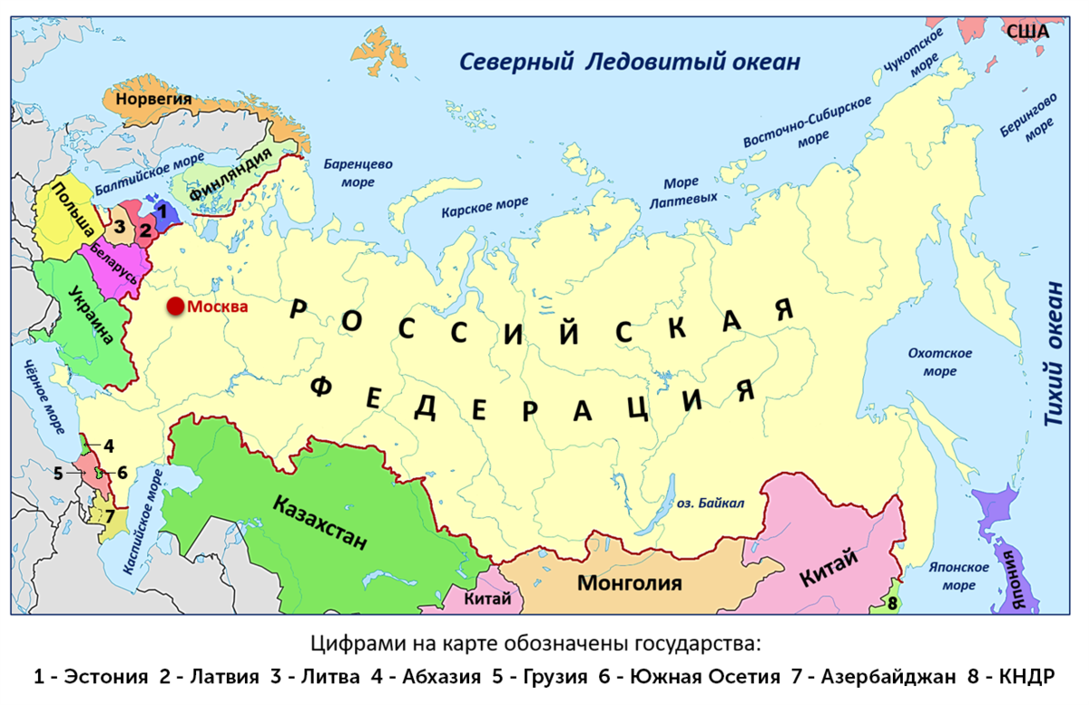 Какие государства расположены. Страны соседи России на карте. Карта России и соседних стран. Соседние государства России. Карта России с соседями государствами.