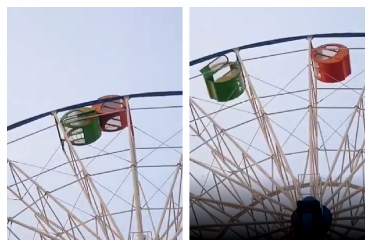    В Ишиме на колесе обозрения зацепились две кабинки