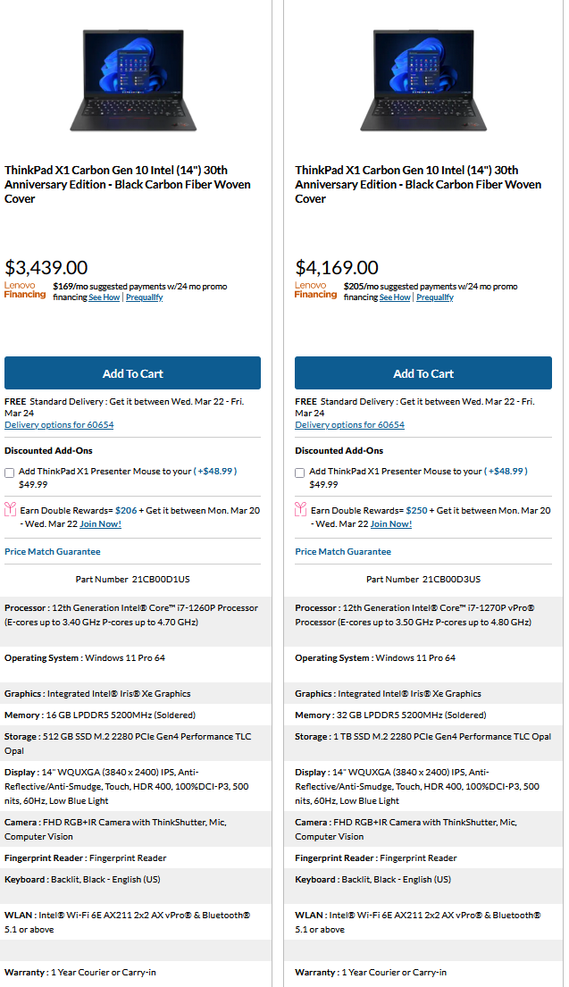 Юбилейные модели Lenovo ThinkPad X1 Carbon 10 Gen. 30th Anniversary Edition
