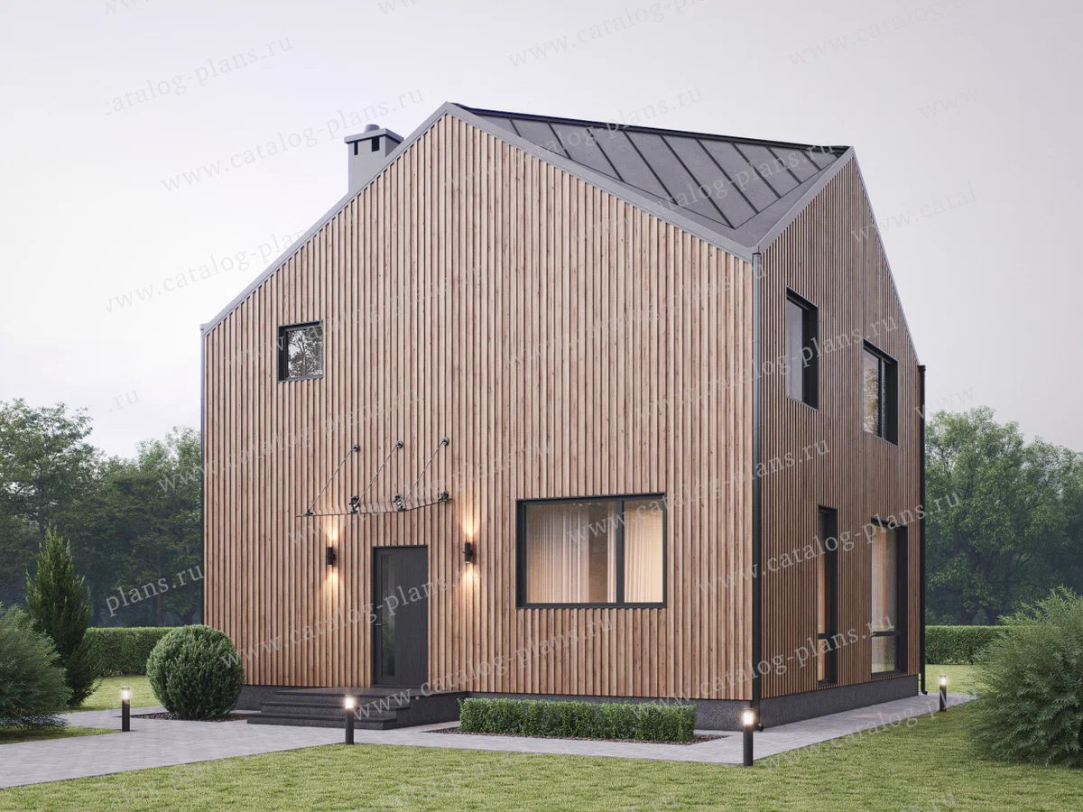 Вид на главный и правый фасады дома. Источник изображения: Дзен-канал "Проекты Коттеджей"