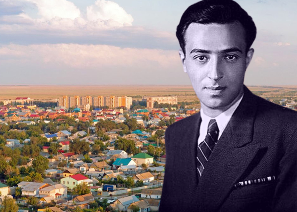 Молодой Этуш на фоне современного Аксая (коллаж на ему статьи)