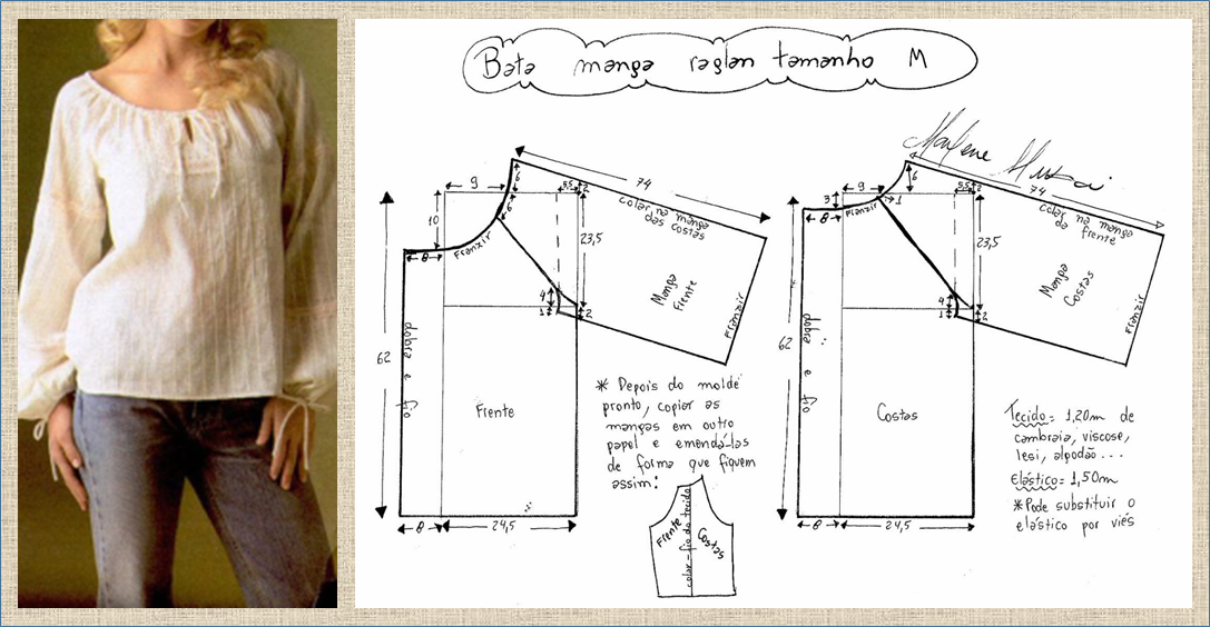 Построить выкройку блузки с рукавом 