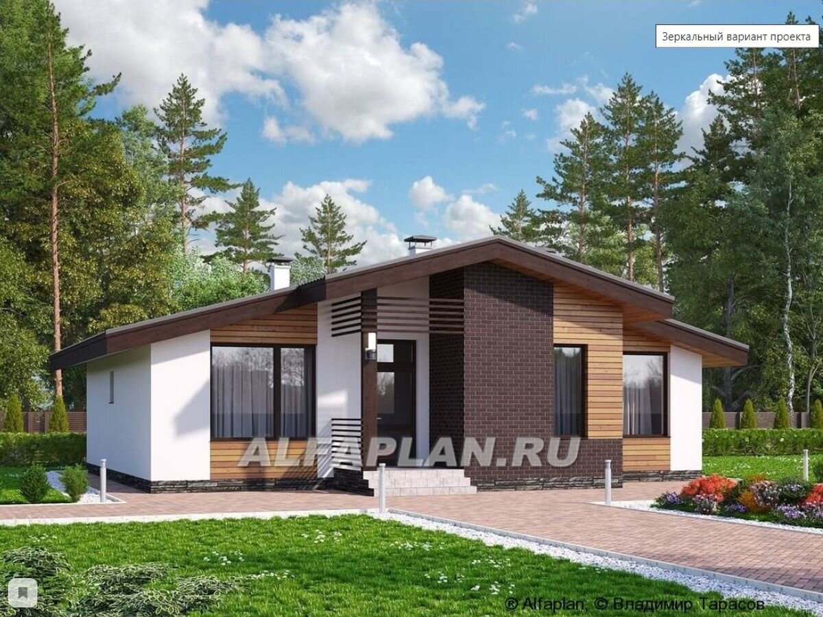 Проект одноэтажного дома "Альфа" 1010в, зеркальный вариант планировки дома ©Владимир Тарасов