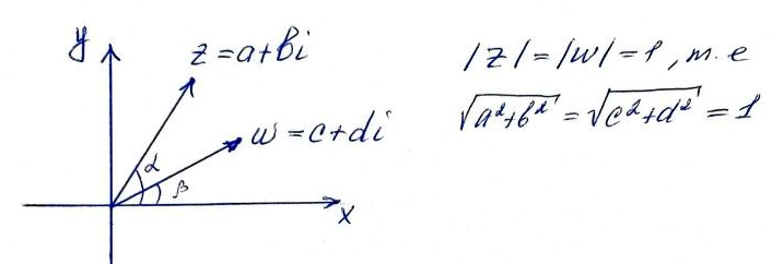 Т.е. длина вектора, который соединяет начало координат с точкой на комплексной плоскости, равна 1