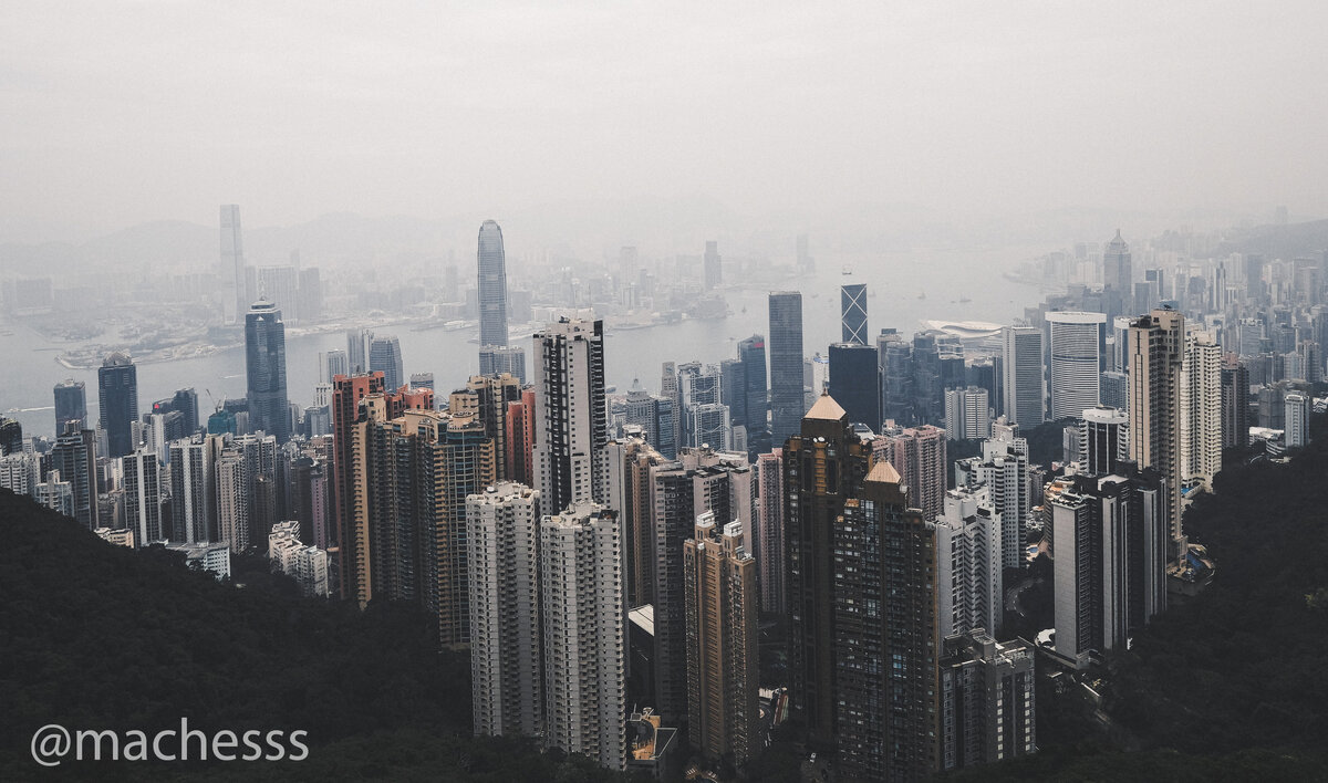 панорама Гонконга с пика Виктории