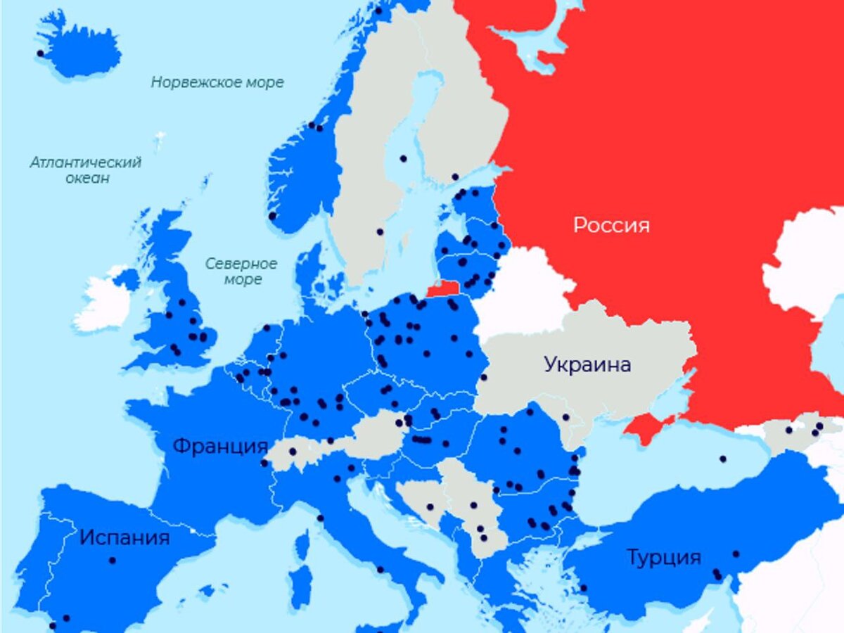 А это карта современной Европы с базами НАТО