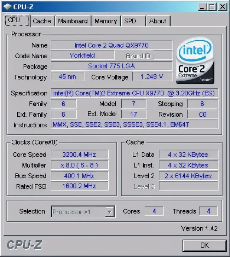 Intel core 2 extreme характеристики. Qx9770 CPUZ. CPU Z Intel core2 extreme qx9770. Core 2 extreme qx9770. Core 2 extreme qx9770 CPU Z Benchmark.