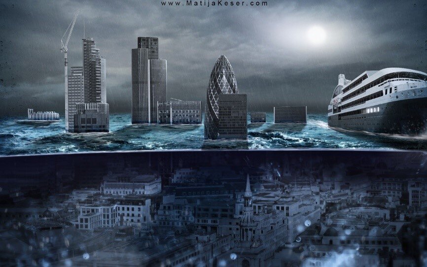 Европа под водой. Потоп будущее. Потоп апокалипсис. Разрушенный город под водой. Город под водой.