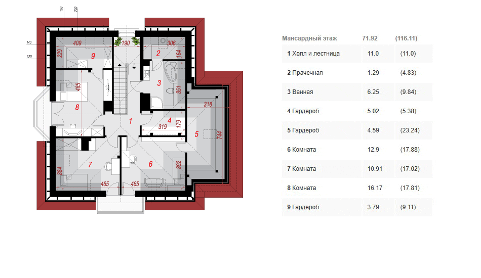 Проект дома 239 м2 с мансардой, двухместным гаражом, эркером и террасой - SK-19 