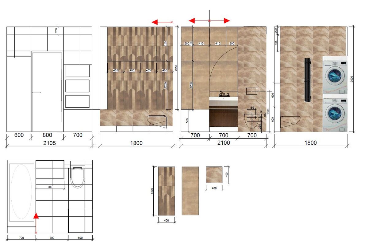 Раскладка плитки и расположение оборудования.