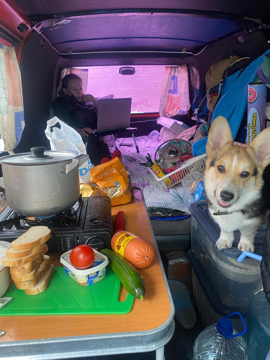 Вот так выглядит рабочее место Риты , когда мы в дороге(да она работает удалённо , можно жить , лиш бы интернет был)