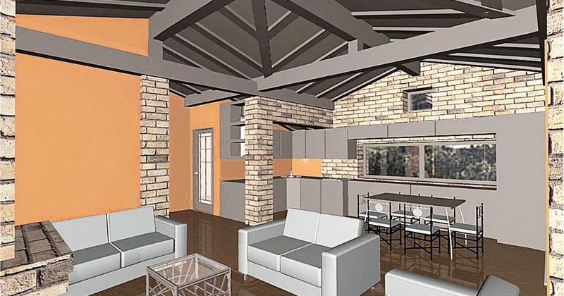 В середине дома - просторная гостиная на всю ширину