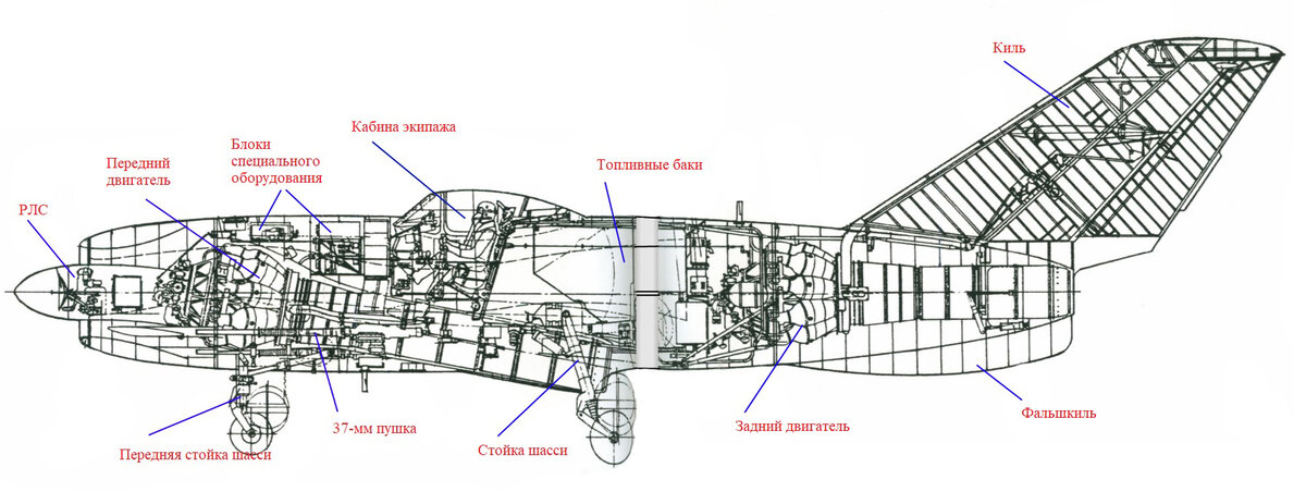 Компоновочная схема истребителя Ла-200 (первый прототип). 