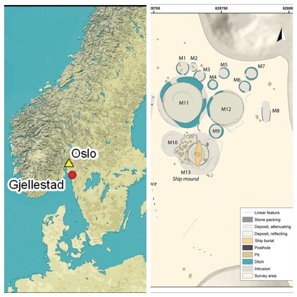 Сводный план интерпретированных аномалий участка Гьеллестад на основе геофизических данных.