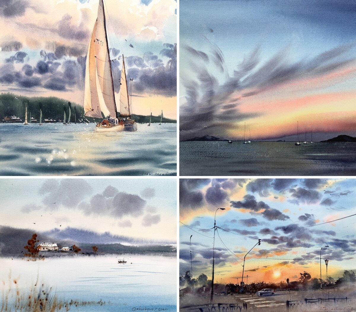 Акварельный курс из 4-х видео мастер-классов "Романтика заката" с Евгенией Горбачевой