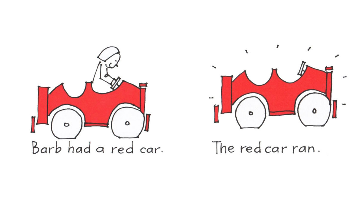 У Барба красная машина. Красная машина помчалась (рванула с места).