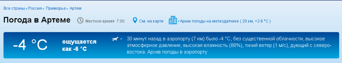 В аэропорту Владивосток -4 градуса.