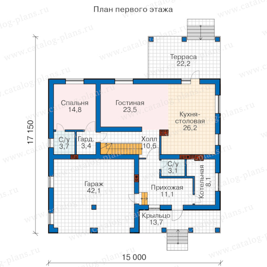 63-88 - Проект удобного двухэтажного дома из газобетона 400мм с террасой,  для семьи с двумя-тремя детьми. | Проекты Коттеджей | Дзен