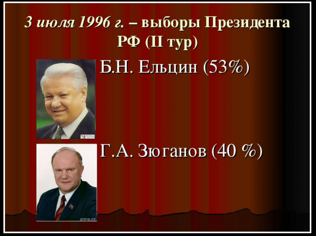 Президентские выборы ельцина. Ельцин и Зюганов выборы президента 1996 года. Президентские выборы в России 1996 года второй тур.