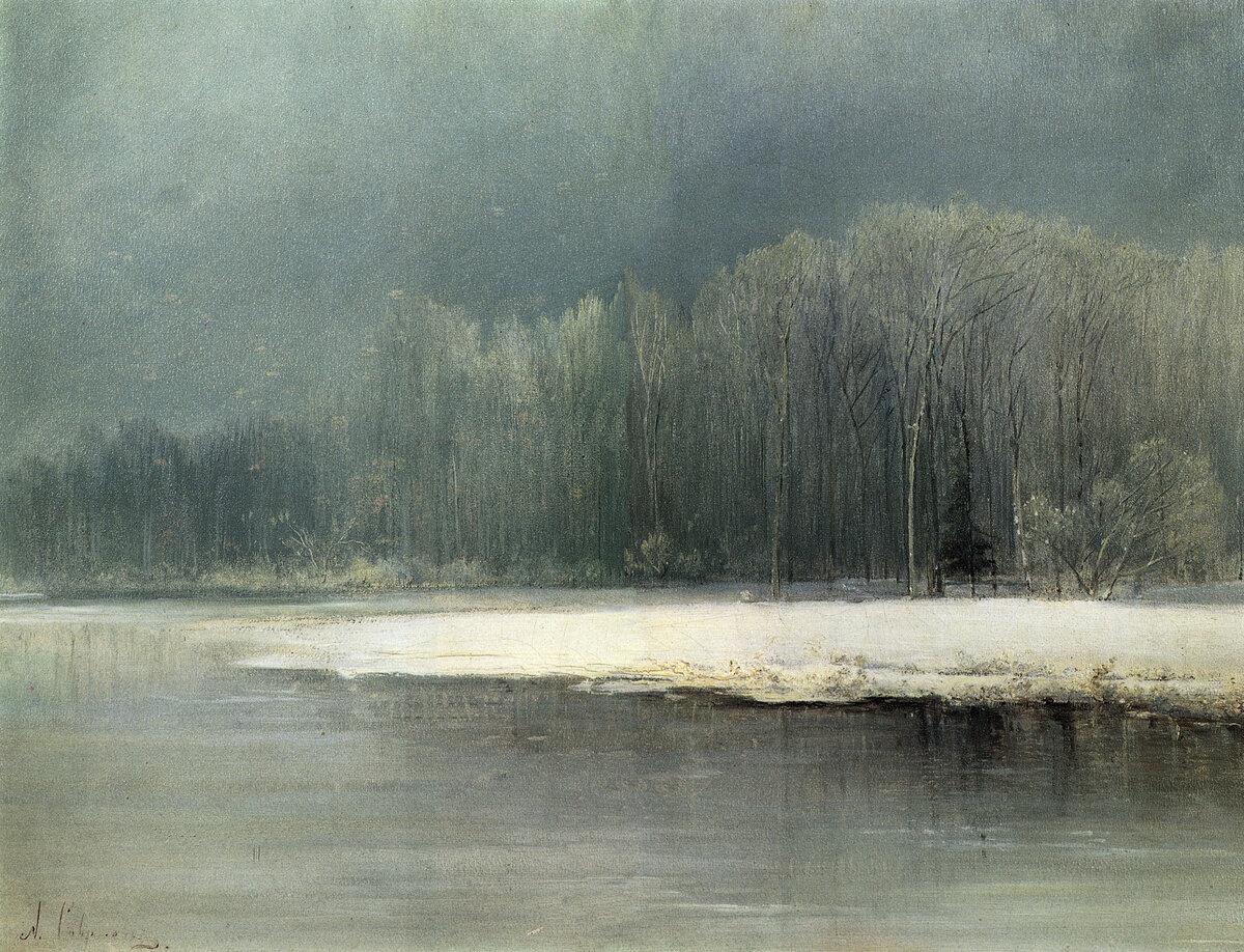Источник: artchive.ru. Алексей Саврасов «Зимний пейзаж. Иней» (1870-е), 34×45 см