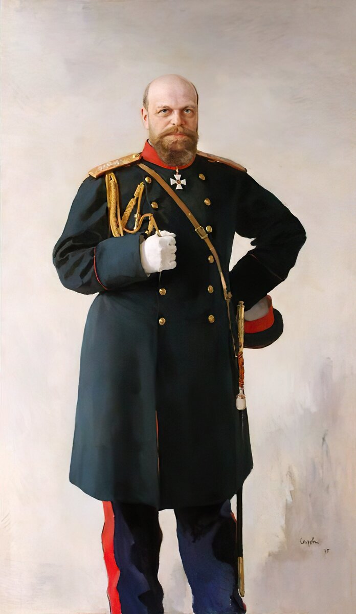"Портрет императора Александра III", В.А. Серов, 1895. Музей-заповедник "Царское Село", Санкт-Петербург. Это авторское повторение образа императора с несохранившегося группового портрета.