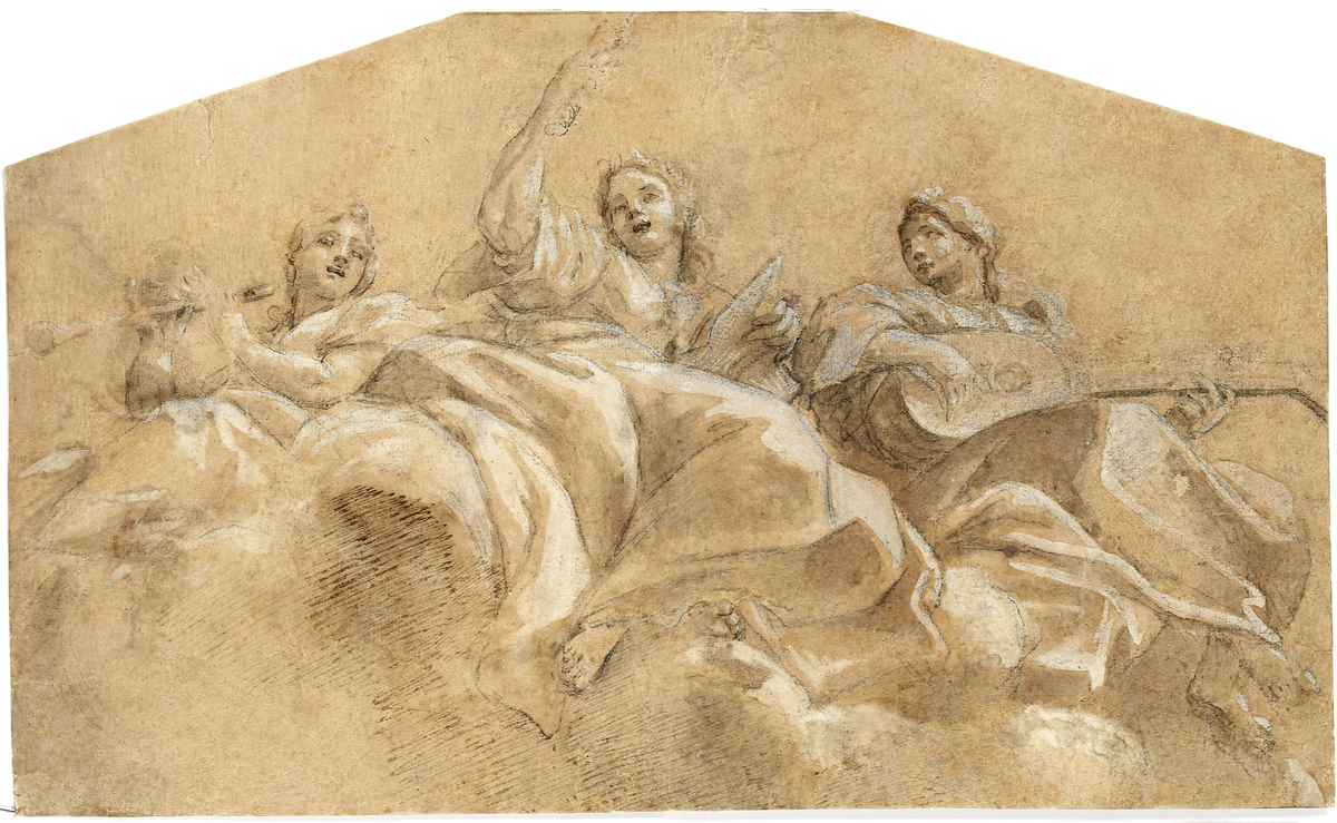Чиро Ферри (Ciro Ferri; 1634–1689). Три музы. Фрагмент. Акварель. ЕМИИ 