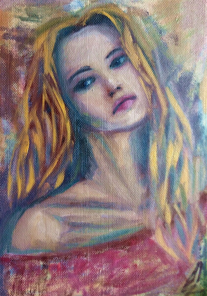 Девушка, этюд, масло, оргалит 30х45 см