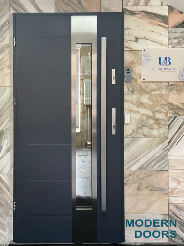 Металлическая входная дверь со стеклом на ввертных петлях Z5 MODENA S4137AI