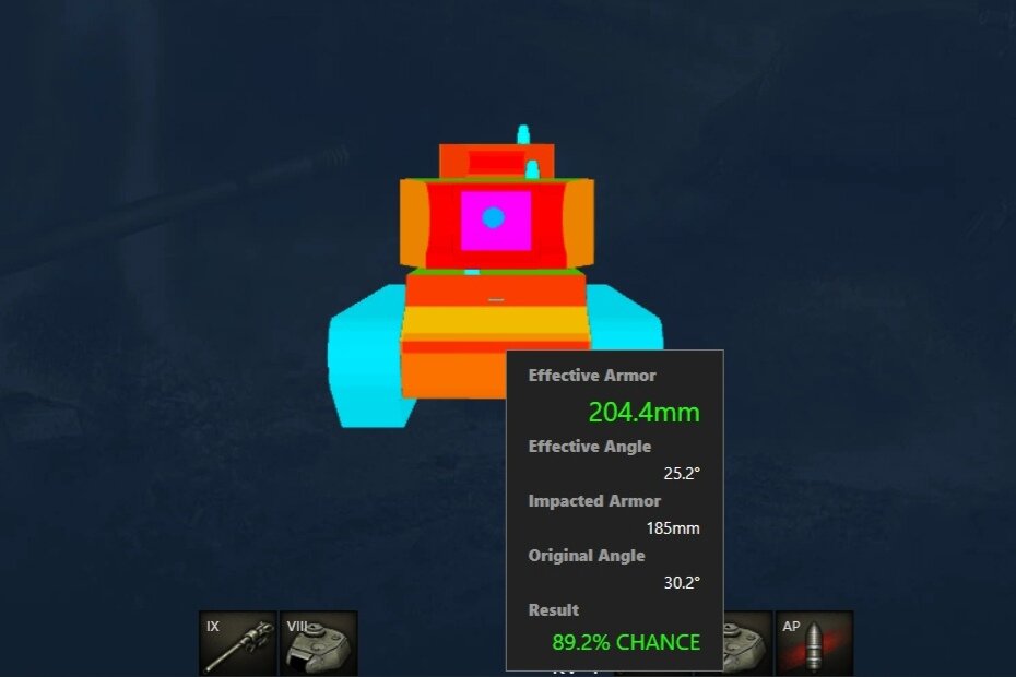 Менее уязвимая "полоска" брони на нижнем бронелисте.