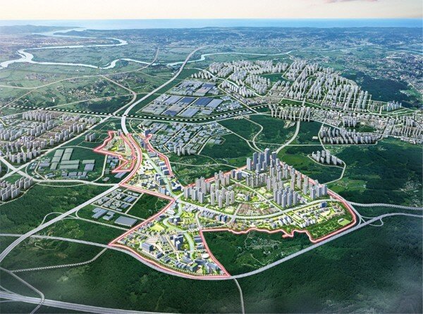 Визуализация  Pyeongtaek Brain City, проекта технологического комплекса в Pyeongtaek,  возглавляемого Jungheung Group (Jungheung Group)
