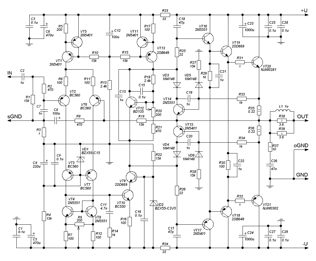 Принципиальная схема усилителя
