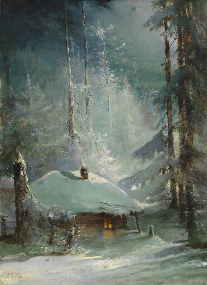 Источник: artchive.ru. Алексей Саврасов «Хижина в зимнем лесу» (1888), 98×71 см